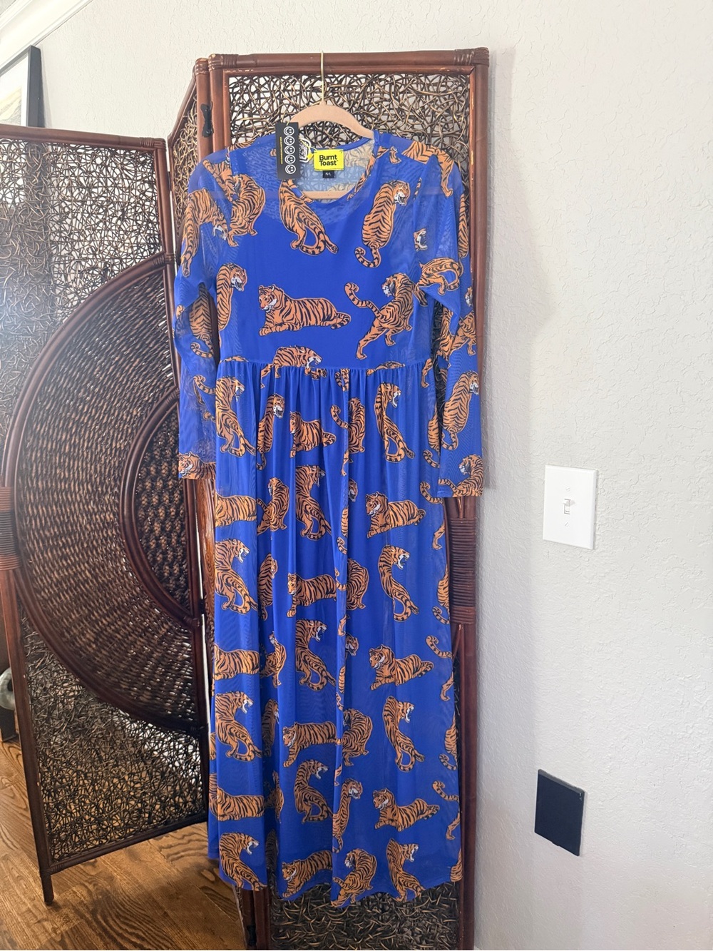 Blue Mesh Tiger Maxi Dress Dopamine